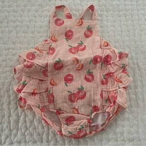NWT Angel Dear Cotton Muslin Peach Print Ruffle Sunsuit One Piece 12-18M